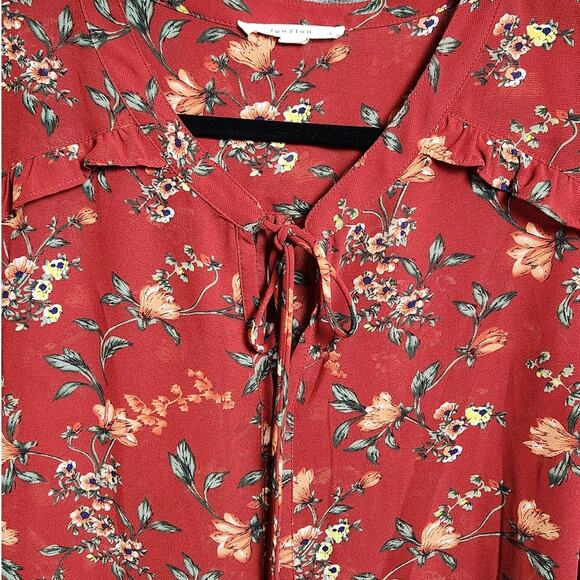 Fun2Fun Women’s Rust Floral Tie-Neck Blouse Size Large - Picture 3 of 5